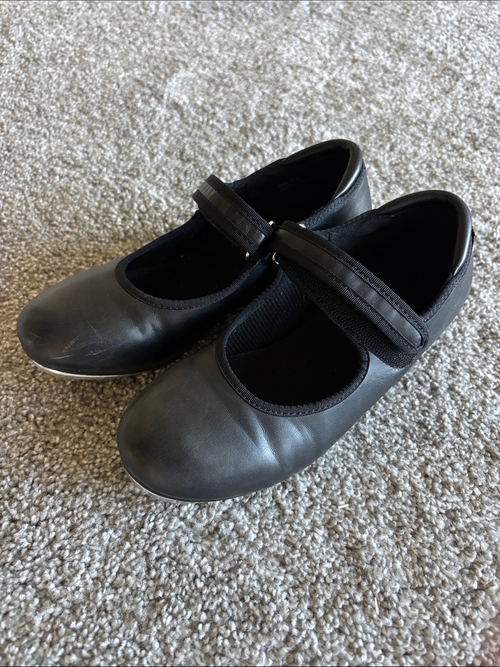 Girls Black Mary Jane Tap Shoes with Hook-and-Loop Strap